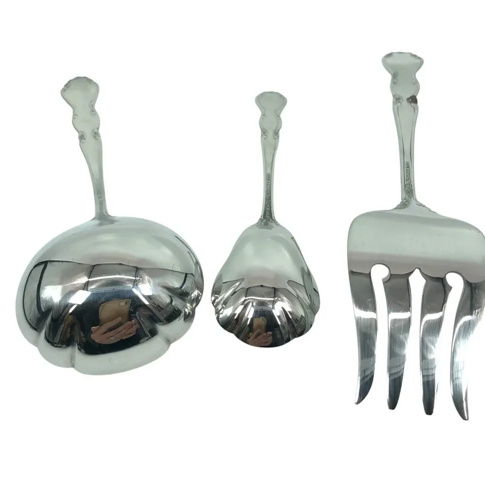 Oneida‎ DOVER Heirloom Stainless Hostess Set of 3 Fork Gravy Ladle Sugar Spoon